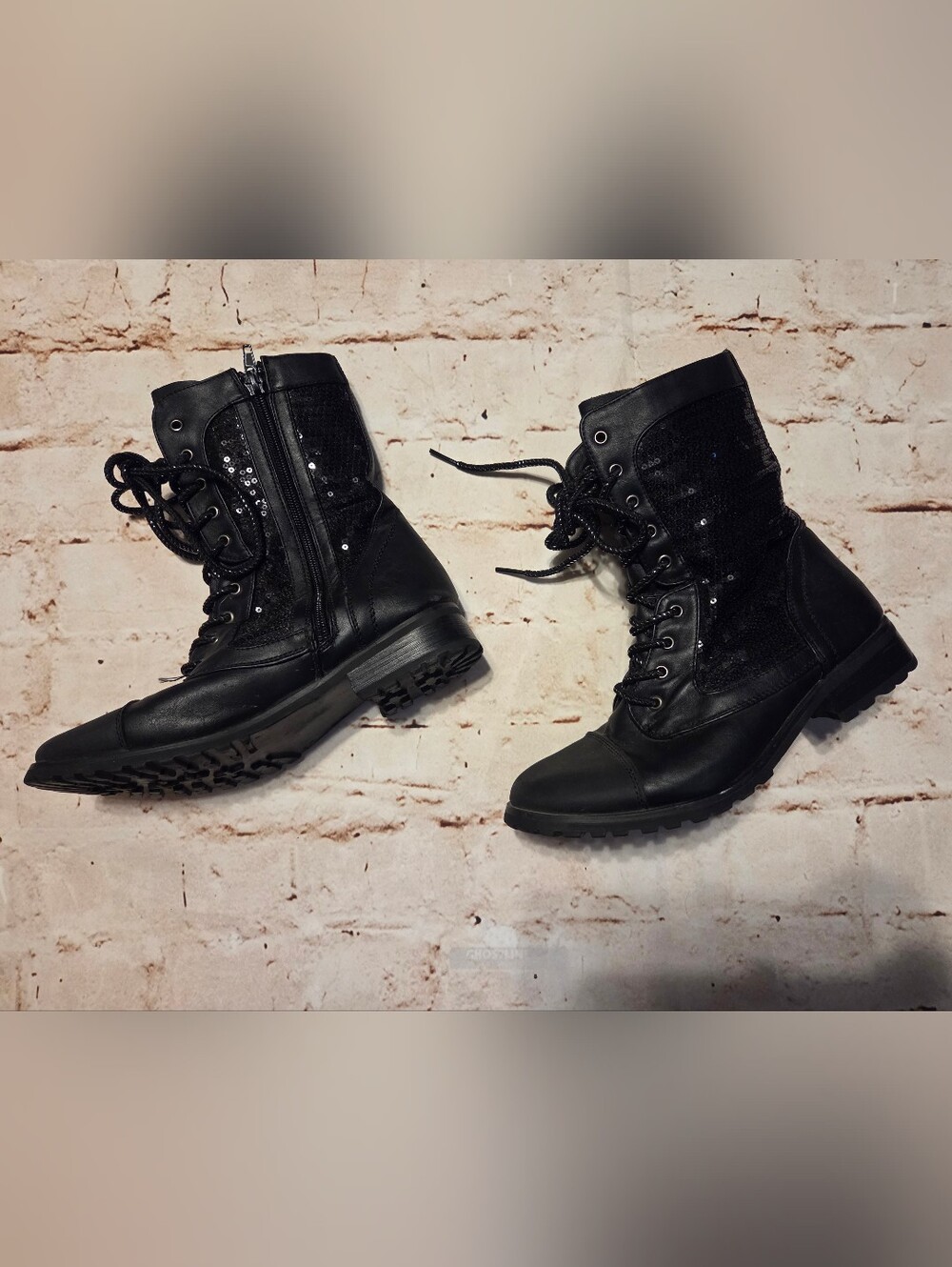 Black Sequin Hiphop Combat Boots